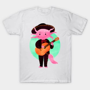 Axolotl with mariachi costume playing the guitar, Digital Art illustration T-Shirt